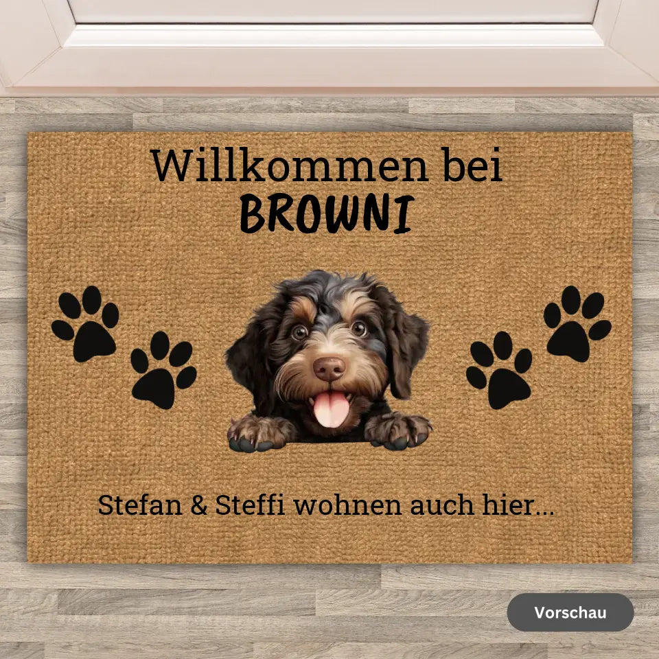 Willkommen bei - Individuelle Fußmatte mit Ihrem Hund