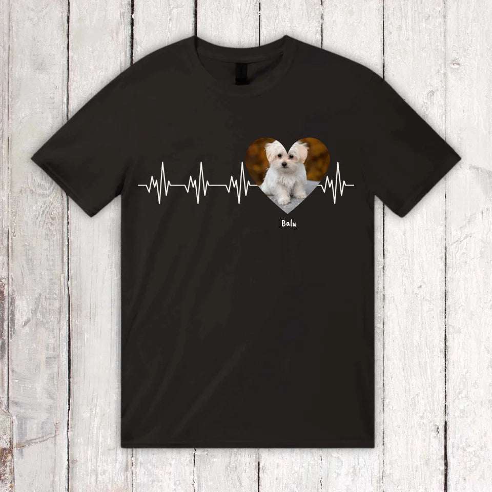 Herzschlag in weiß mit Foto - Individuelles T-Shirt