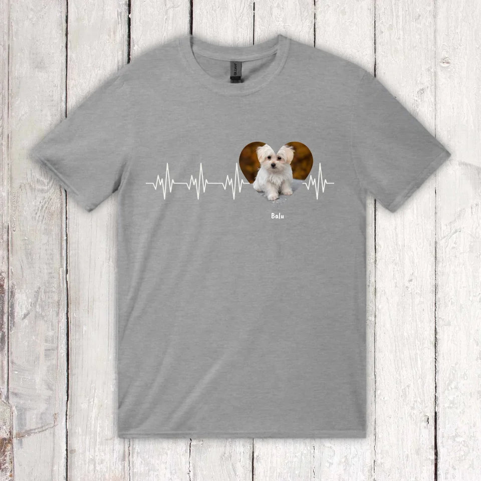 Herzschlag in weiß mit Foto - Individuelles T-Shirt
