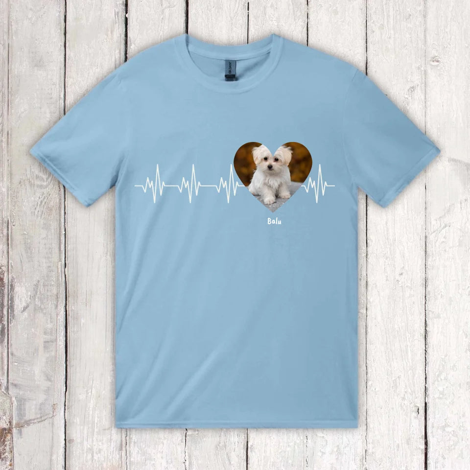 Herzschlag in weiß mit Foto - Individuelles T-Shirt