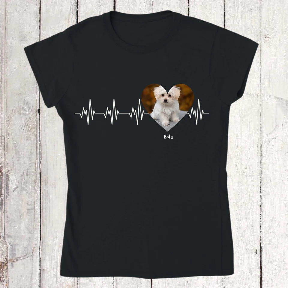 Herzschlag in weiß mit Foto - Individuelles T-Shirt