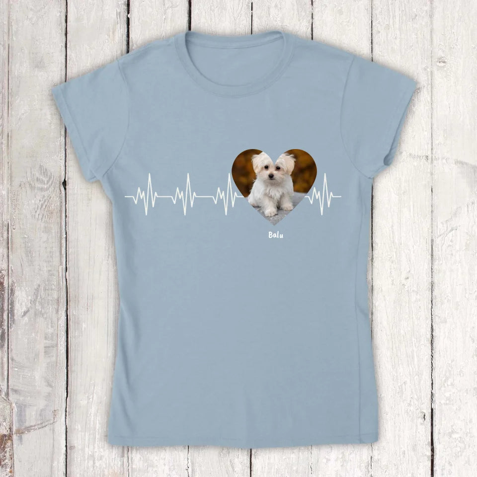 Herzschlag in weiß mit Foto - Individuelles T-Shirt