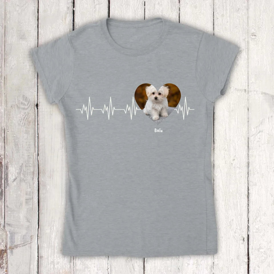 Herzschlag in weiß mit Foto - Individuelles T-Shirt
