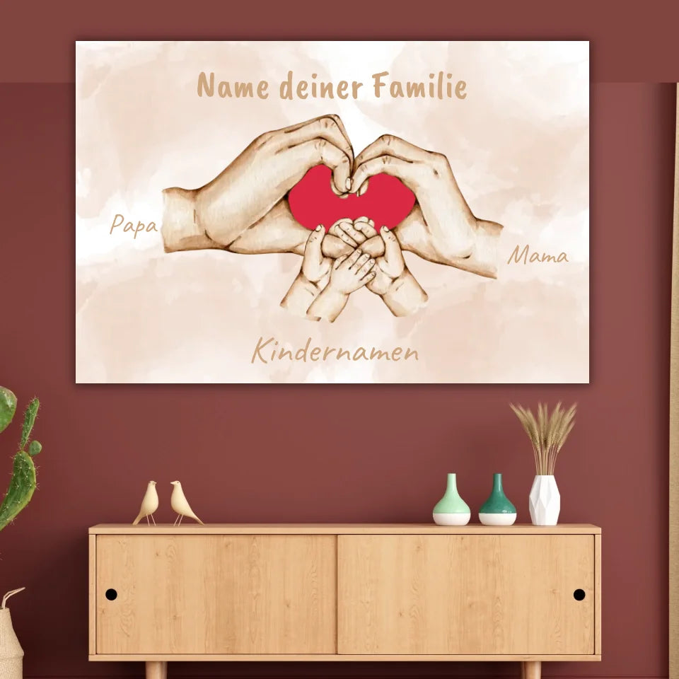 Herzhände "Familie"- Individuelle Leinwand