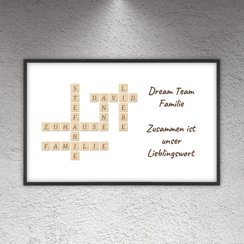 Familien Scrabble - individuelle Poster mit Galerierahmen oder als Leinwand
