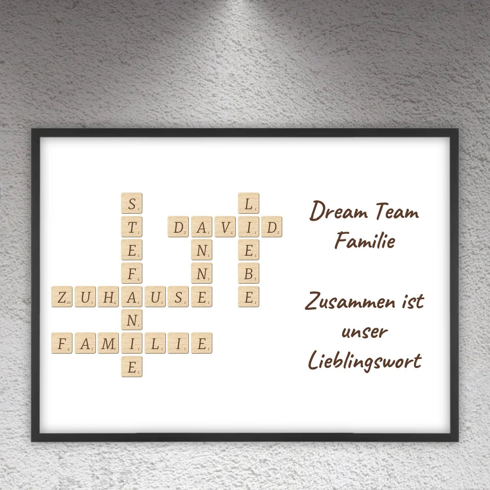 Familien Scrabble - individuelle Poster mit Galerierahmen oder als Leinwand