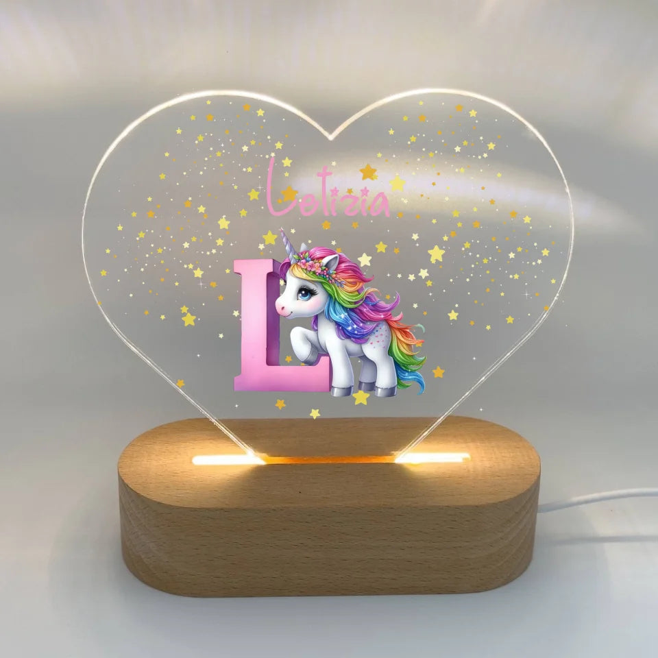 Kinder Nachtlicht mit Einhorn und Name - Individuelles LED Nachtlicht