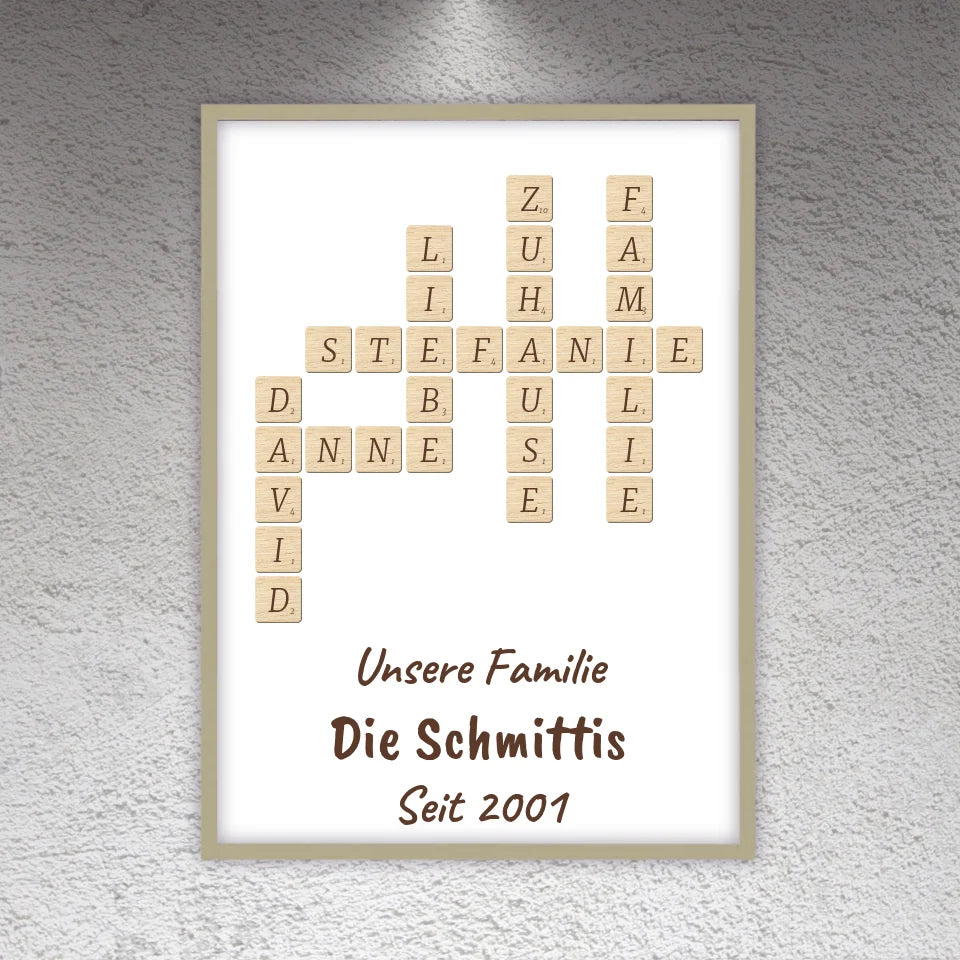 Scrabble deine Namen - individuelle Poster mit Galerierahmen oder als Leinwand