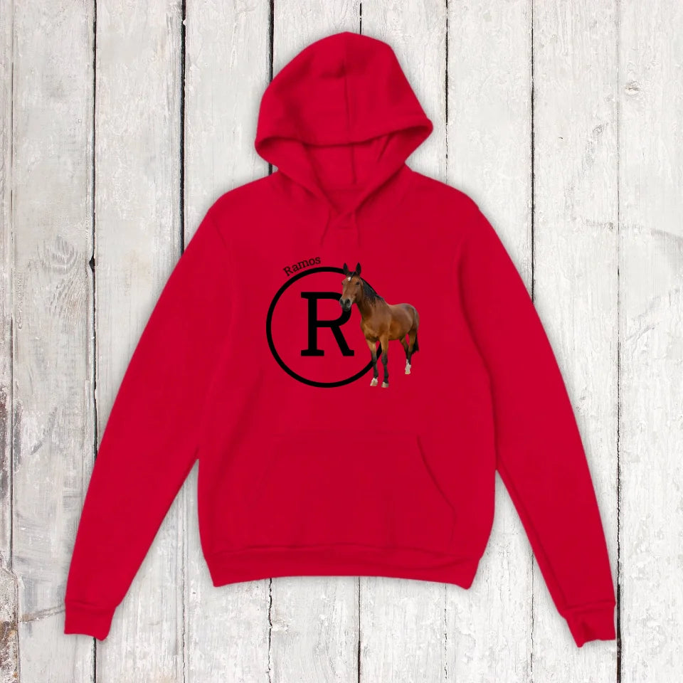 Initiale mit Bild und Text für Reiter und Pferdeliebhaber - Individuelles T-Shirt oder Hoodie