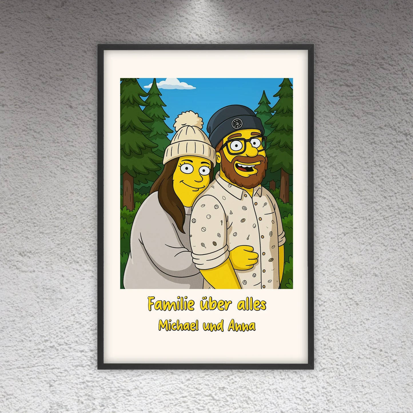 Comic-Portrait in ikonischem gelben Look, TV Look - individuelles Poster mit Galerierahmen