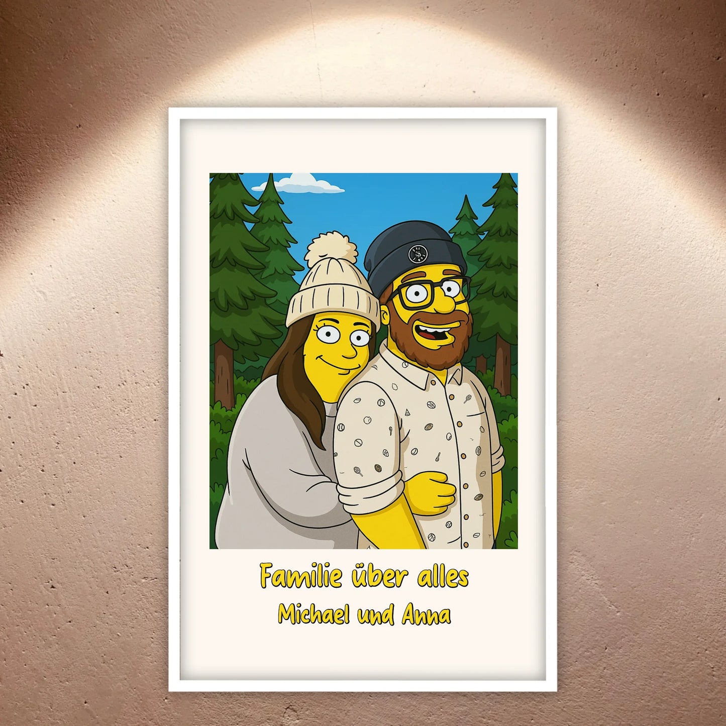 Comic-Portrait in ikonischem gelben Look, TV Look - individuelles Poster mit Galerierahmen