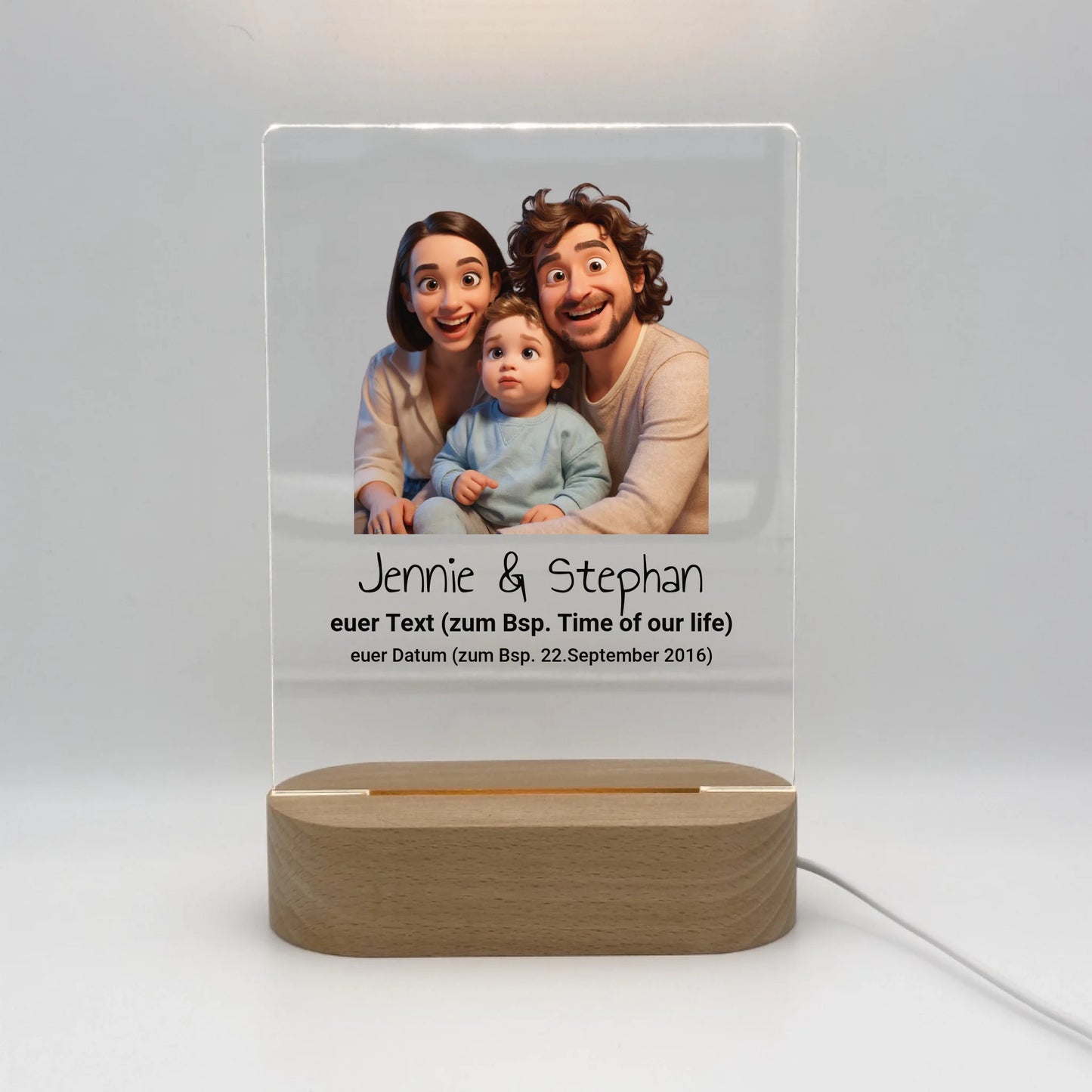 Euer Liebeslicht mit Foto im Cartoon Zeichentrick Design - Individuelles Acryl Glas mit Ständer