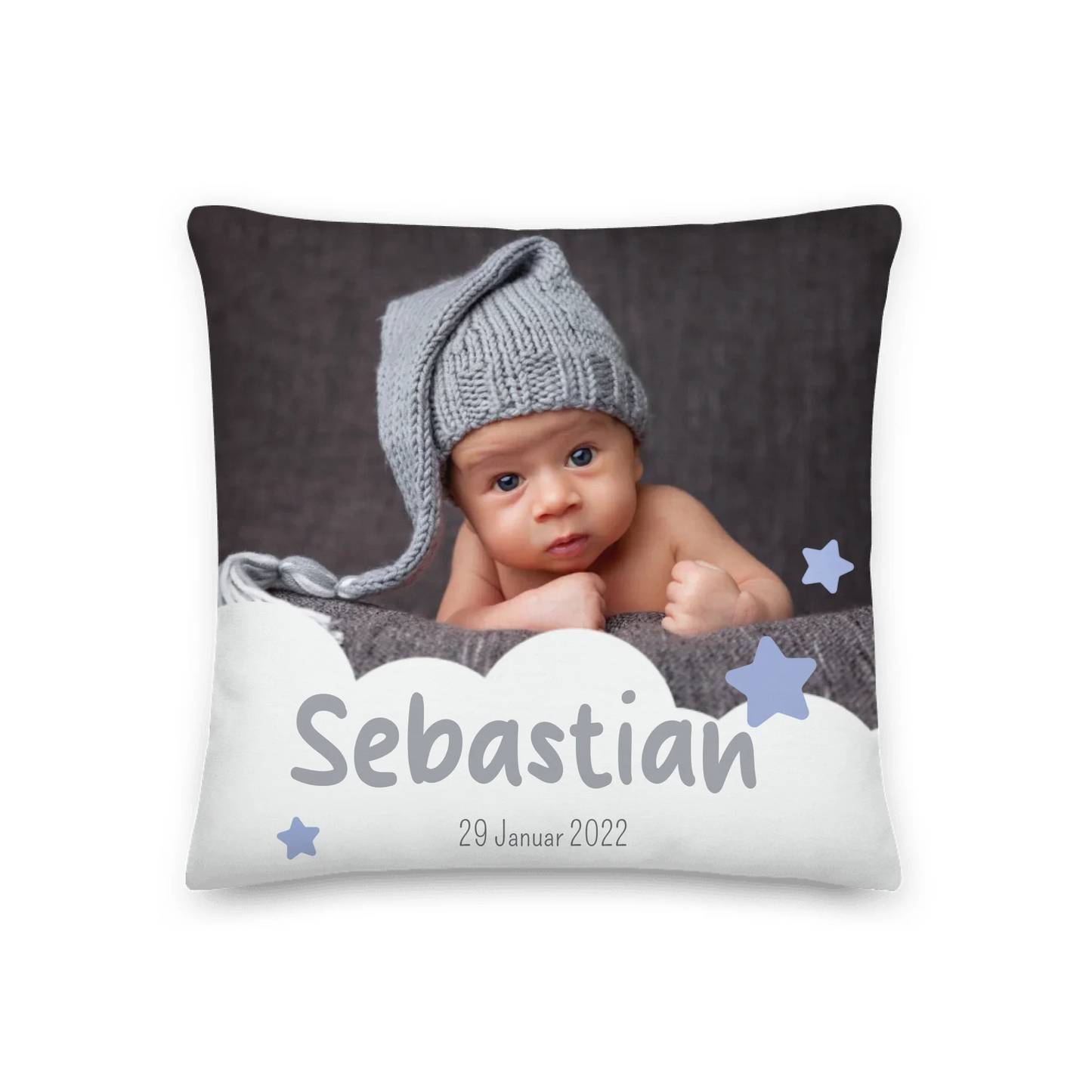 Individuelles Babykissen mit Foto – Personalisiertes Kissen mit Name | Geschenk für Neugeborene | Personalize Palace