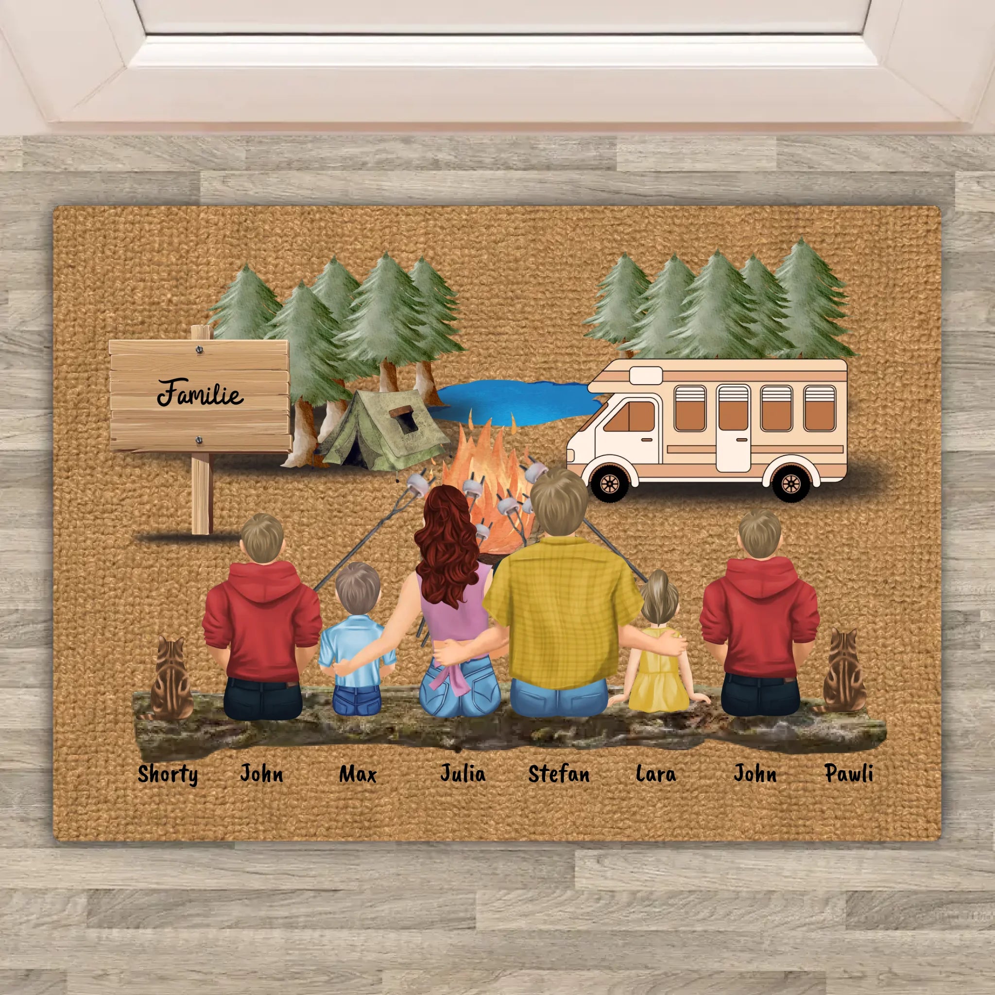 Personalisierte Fußmatte: Zelten, Wohnwagen, Camping mit der Familie