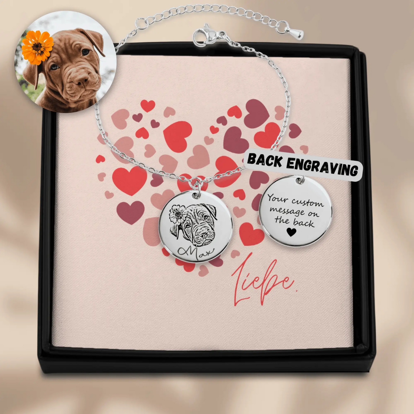 Hunde und Katzen Porträt Armband mit Text und liebevollen Spruch