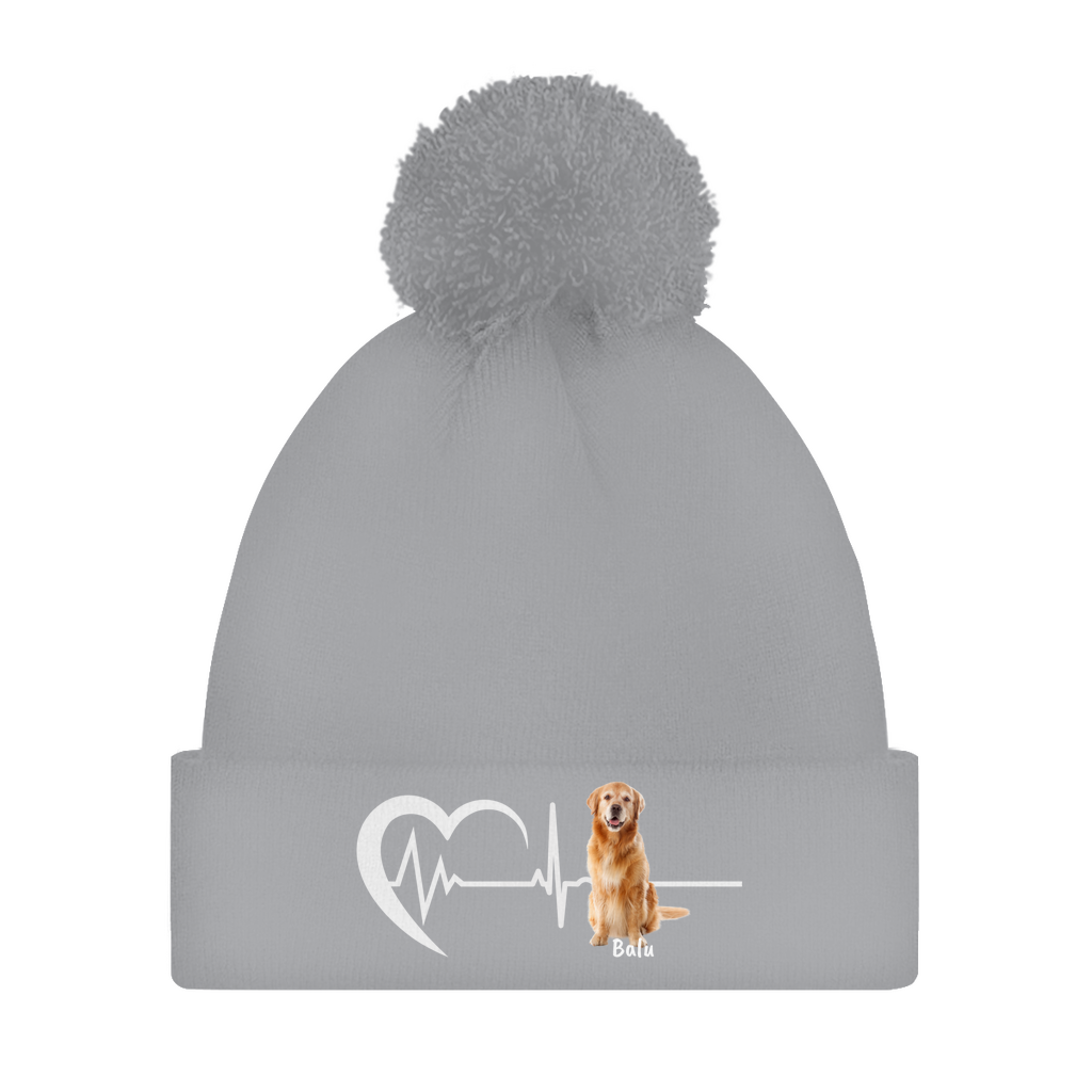 Herzschlag mit Foto - individuelle Bommelmütze