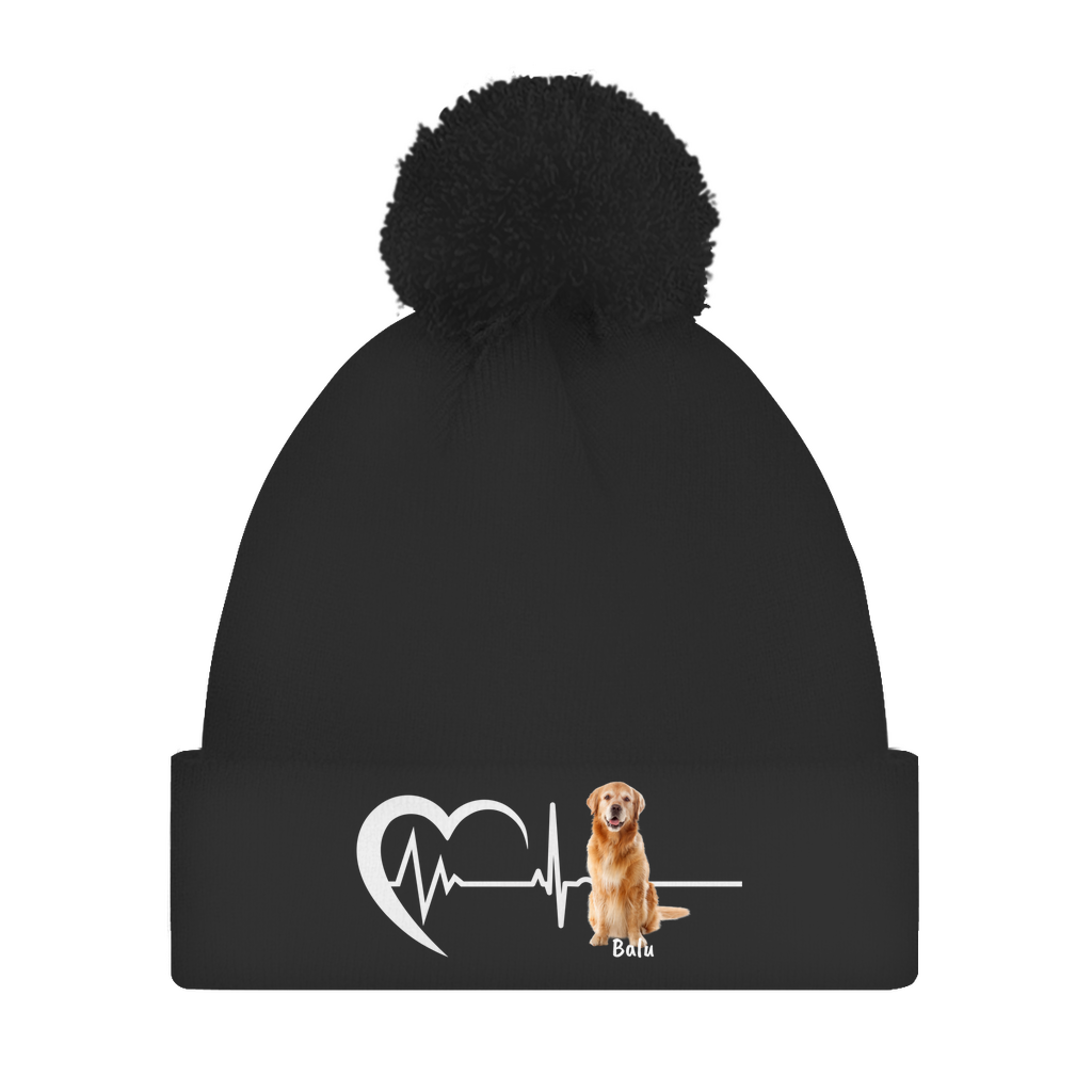 Herzschlag mit Foto - individuelle Bommelmütze