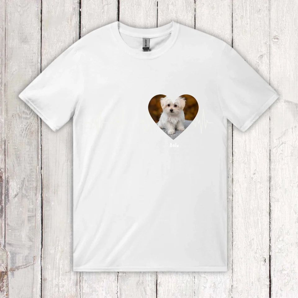 Herzschlag in weiß mit Foto - Individuelles T-Shirt