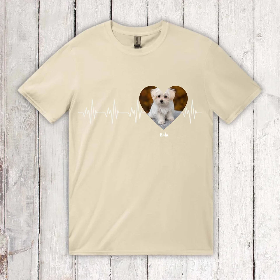 Herzschlag in weiß mit Foto - Individuelles T-Shirt