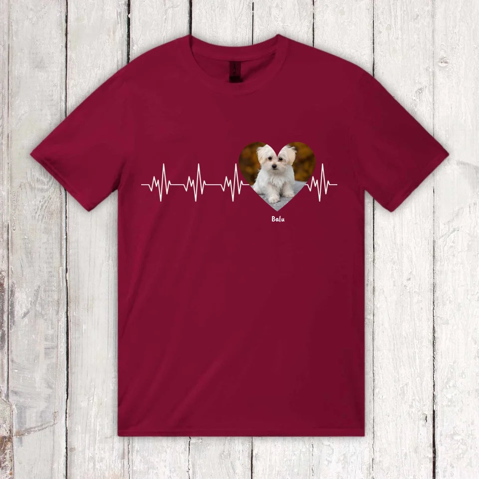 Herzschlag in weiß mit Foto - Individuelles T-Shirt