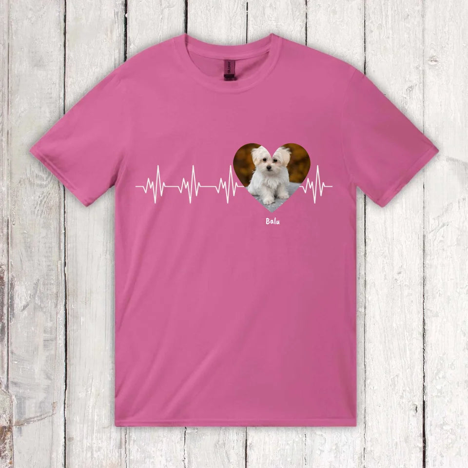 Herzschlag in weiß mit Foto - Individuelles T-Shirt