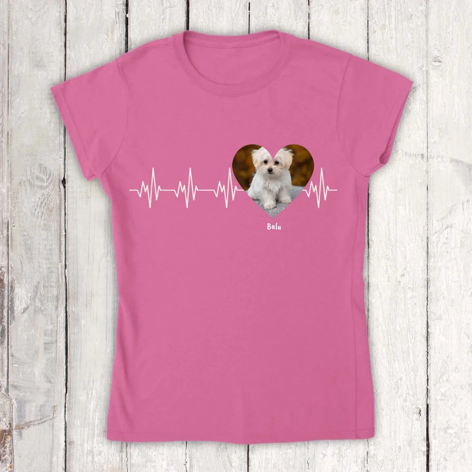 Herzschlag in weiß mit Foto - Individuelles T-Shirt