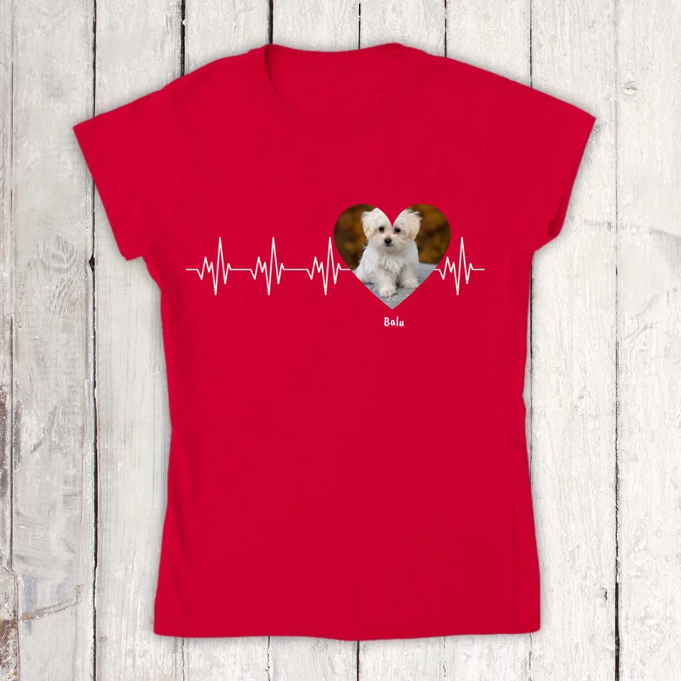 Herzschlag in weiß mit Foto - Individuelles T-Shirt