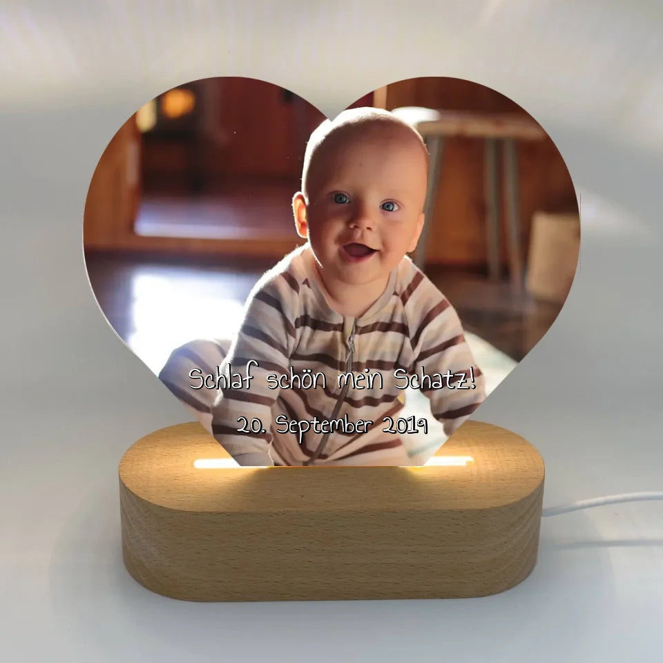 Baby und Kinder Nachtlicht Herz mit eurem Foto - individuelles Acryl LED Nachtlicht