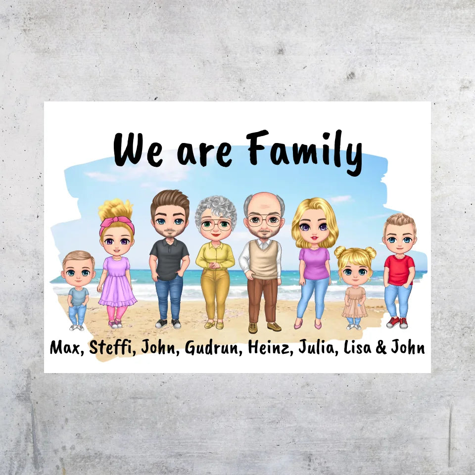 Familienbild Chibi - Individuelles Bild mit Galerierahmen oder als Leinwand