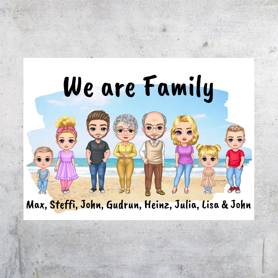 Familienbild Chibi - Individuelles Bild mit Galerierahmen oder als Leinwand