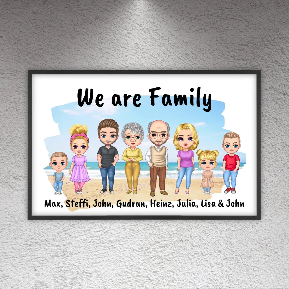 Familienbild Chibi - Individuelles Bild mit Galerierahmen oder als Leinwand