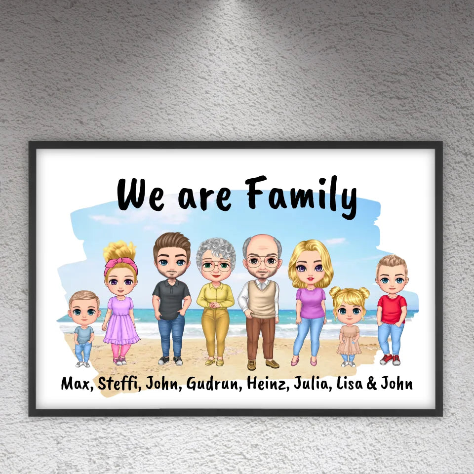 Familienbild Chibi - Individuelles Bild mit Galerierahmen oder als Leinwand