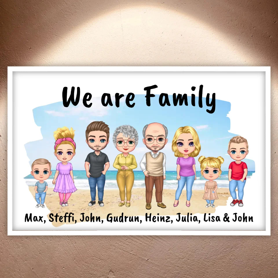 Familienbild Chibi - Individuelles Bild mit Galerierahmen oder als Leinwand