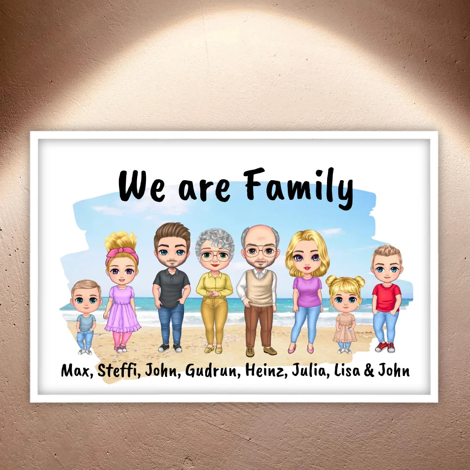 Familienbild Chibi - Individuelles Bild mit Galerierahmen oder als Leinwand