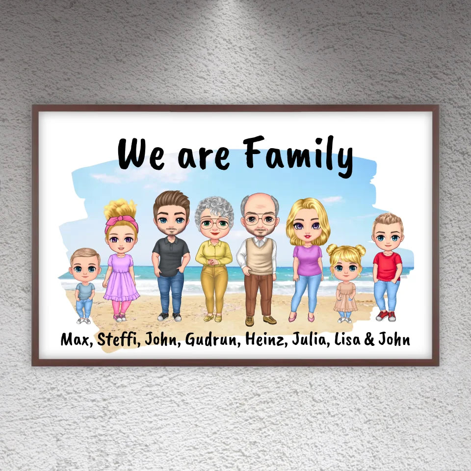 Familienbild Chibi - Individuelles Bild mit Galerierahmen oder als Leinwand