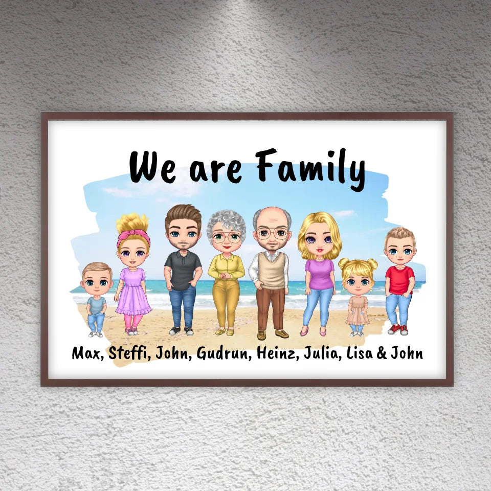 Familienbild Chibi - Individuelles Bild mit Galerierahmen oder als Leinwand