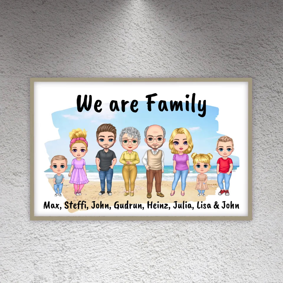 Familienbild Chibi - Individuelles Bild mit Galerierahmen oder als Leinwand