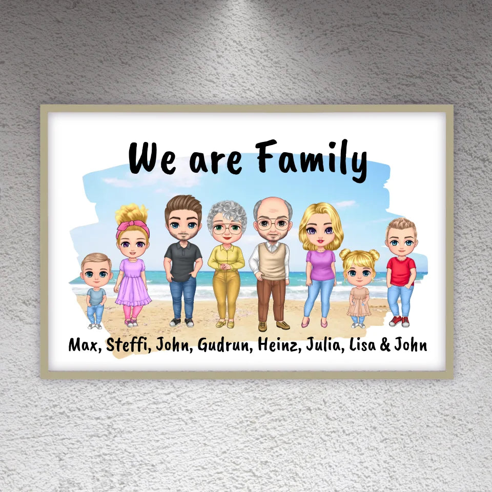 Familienbild Chibi - Individuelles Bild mit Galerierahmen oder als Leinwand
