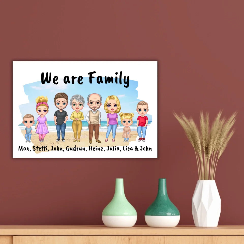 Familienbild Chibi - Individuelles Bild mit Galerierahmen oder als Leinwand