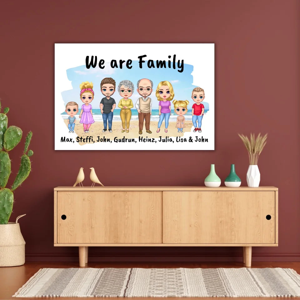 Familienbild Chibi - Individuelles Bild mit Galerierahmen oder als Leinwand