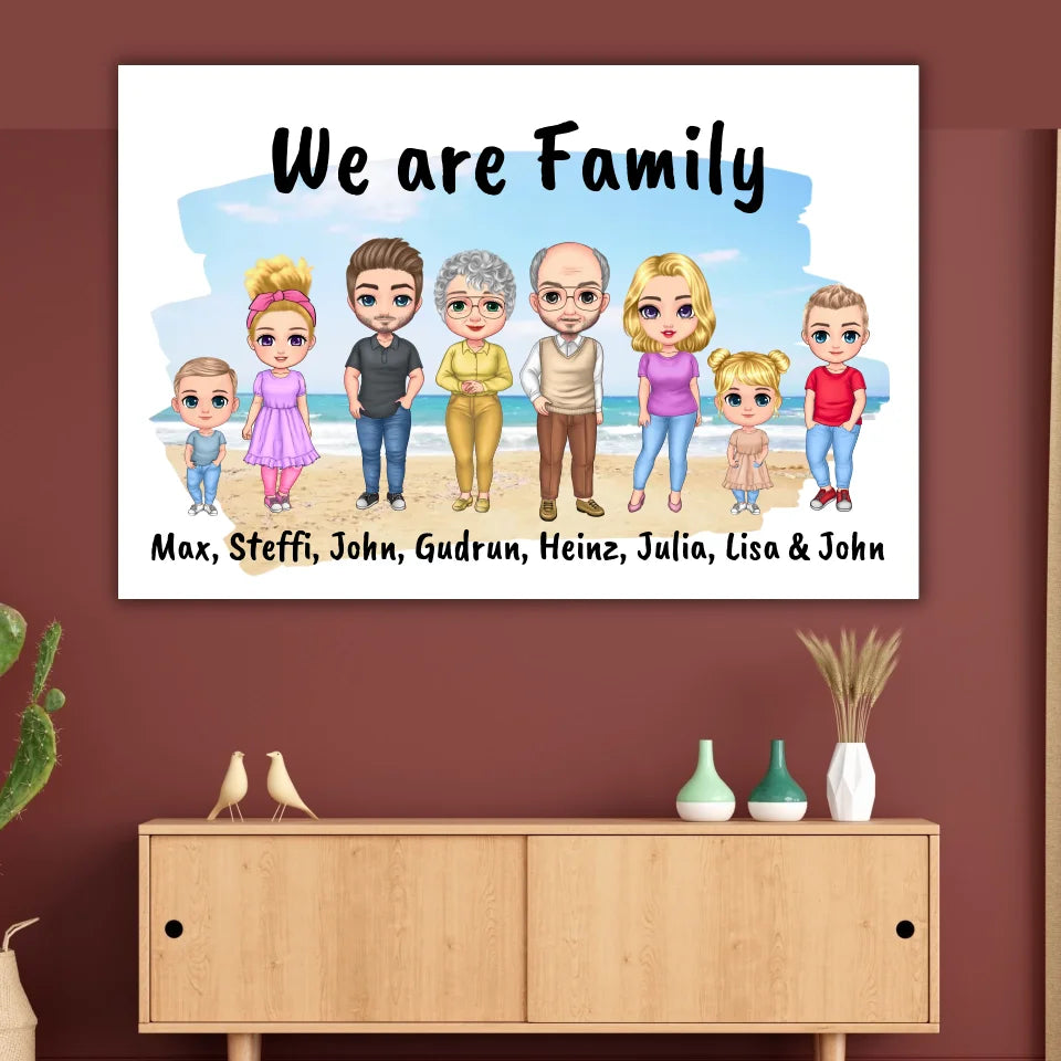 Familienbild Chibi - Individuelles Bild mit Galerierahmen oder als Leinwand