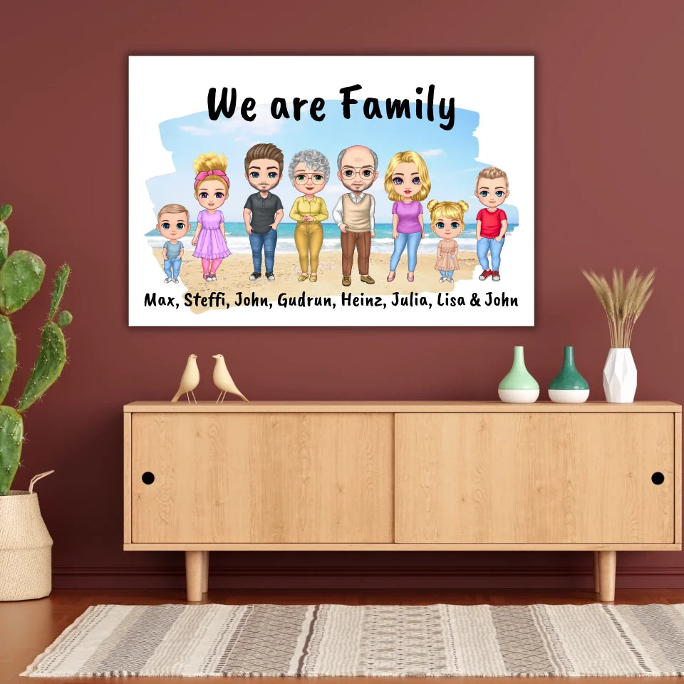 Familienbild Chibi - Individuelles Bild mit Galerierahmen oder als Leinwand