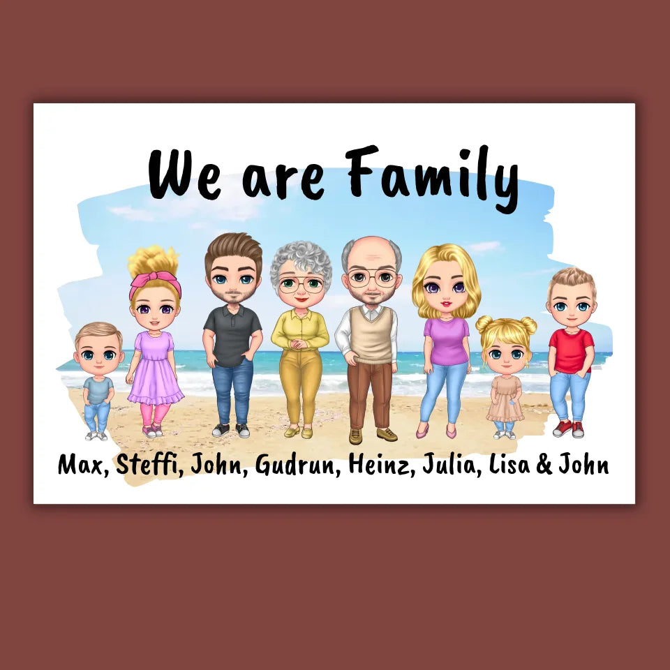 Familienbild Chibi - Individuelles Bild mit Galerierahmen oder als Leinwand