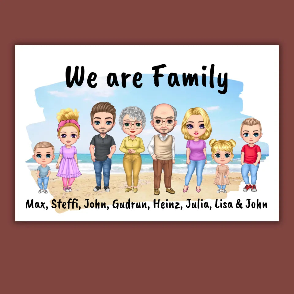 Familienbild Chibi - Individuelles Bild mit Galerierahmen oder als Leinwand