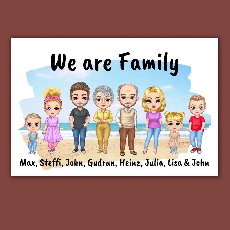 Familienbild Chibi - Individuelles Bild mit Galerierahmen oder als Leinwand