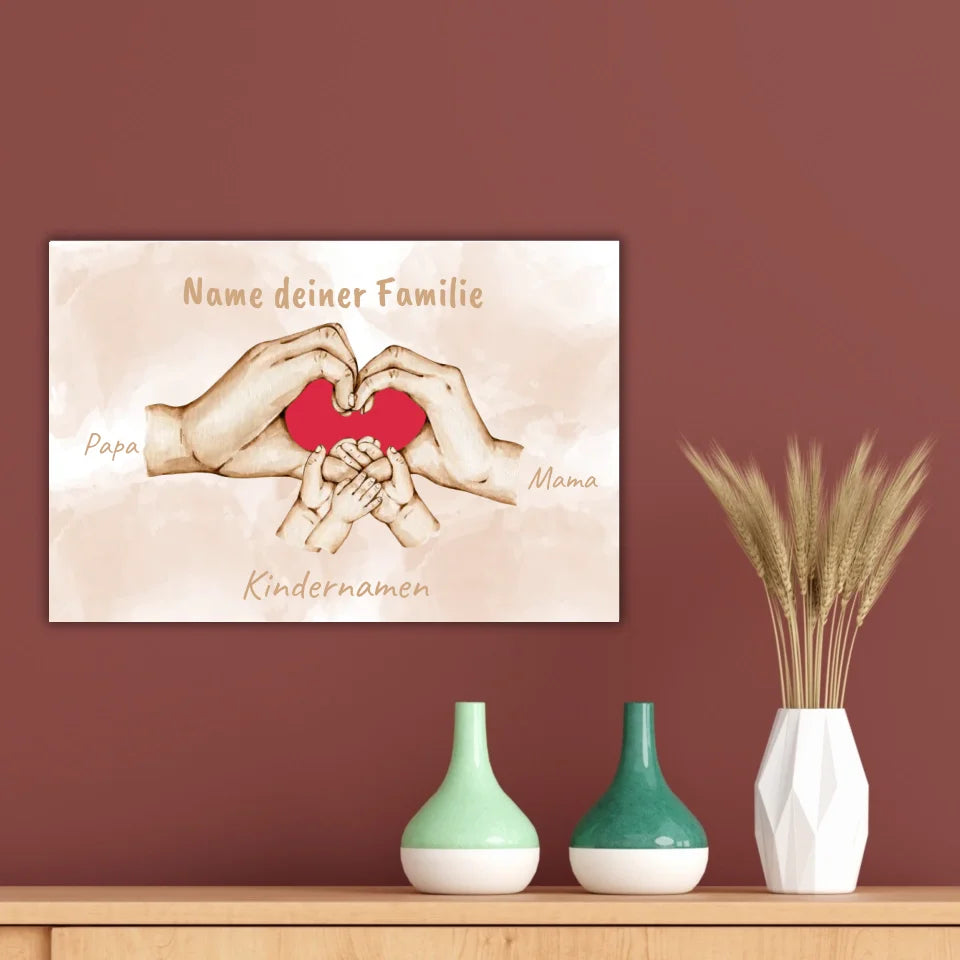 Herzhände "Familie"- Individuelle Leinwand