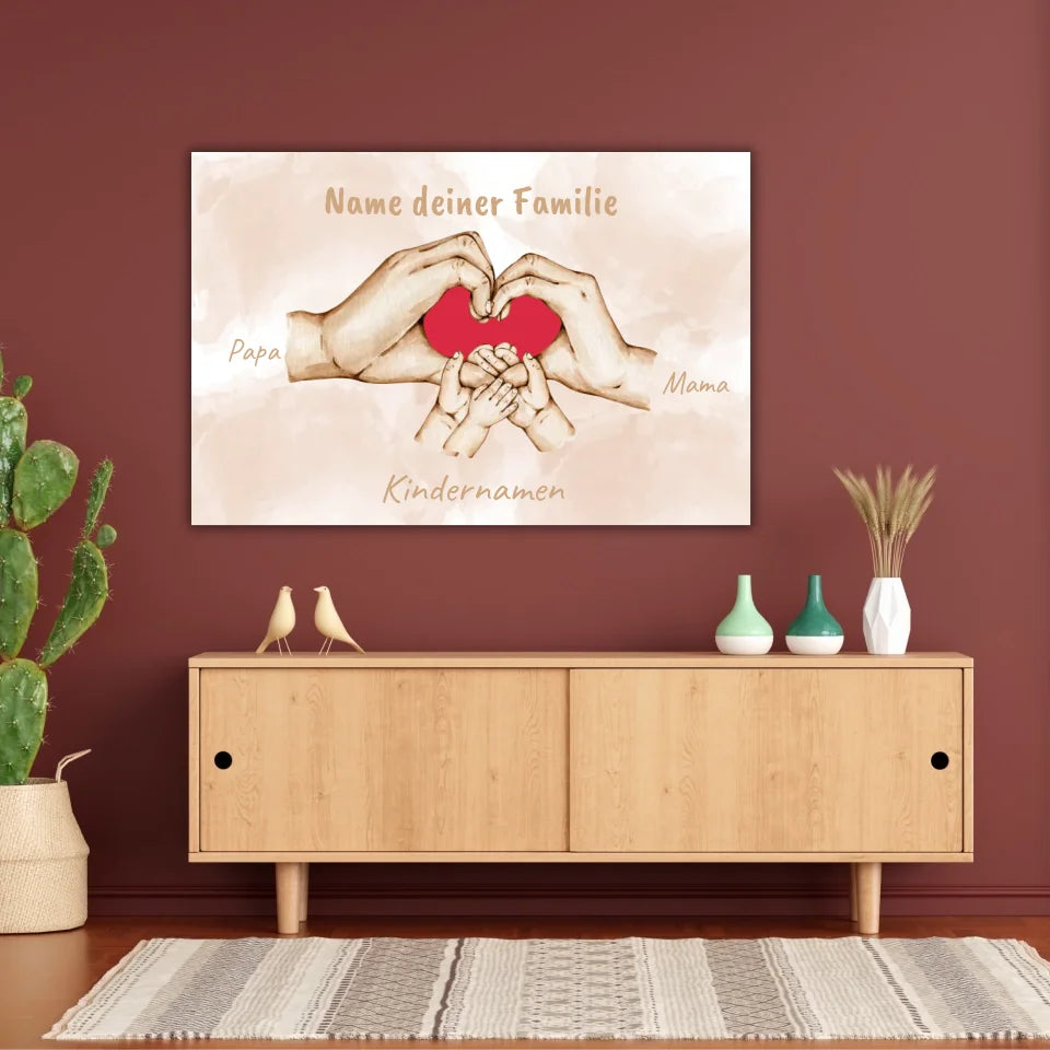 Herzhände "Familie"- Individuelle Leinwand