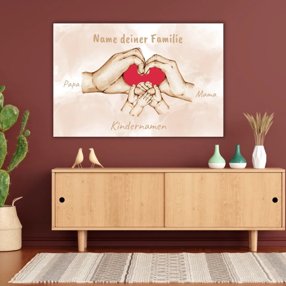 Herzhände "Familie"- Individuelle Leinwand