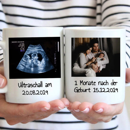 Ultraschall-, Geburtstasse, Babytasse mit Bildern und Text - individuelle Tasse