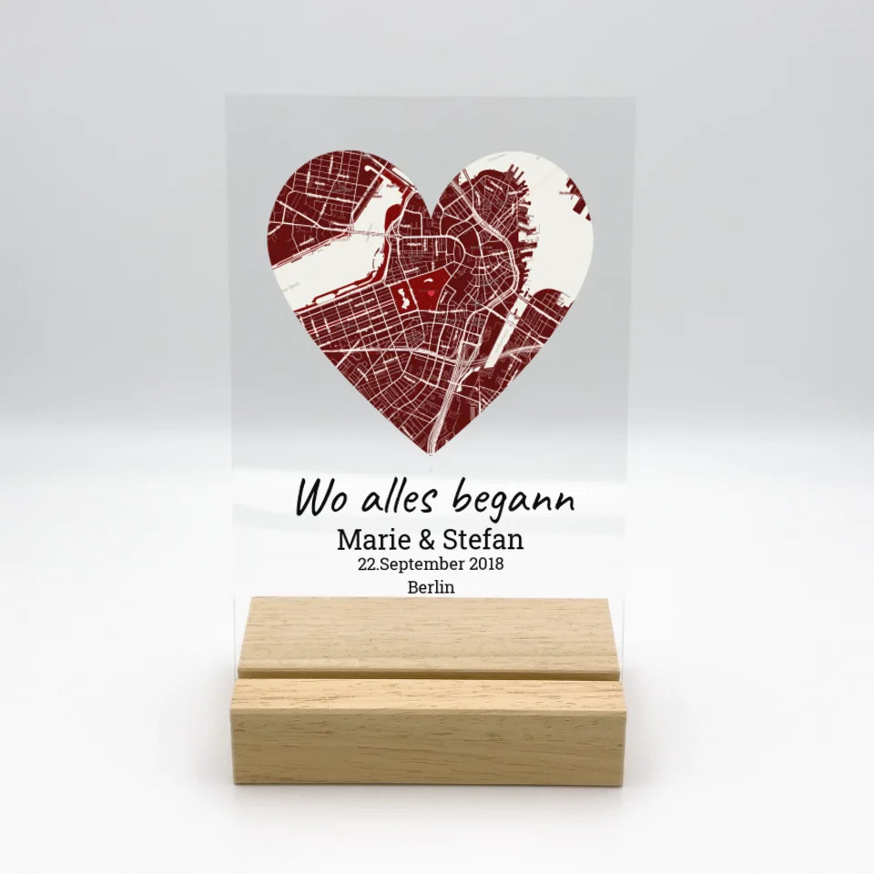 Wo alles begann - Individuelles beleuchtetes LED Acryl Herz